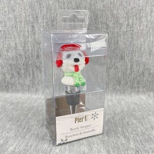 Pier 1 one dog with earmuffs wine bottle stopper new christmas holiday gift